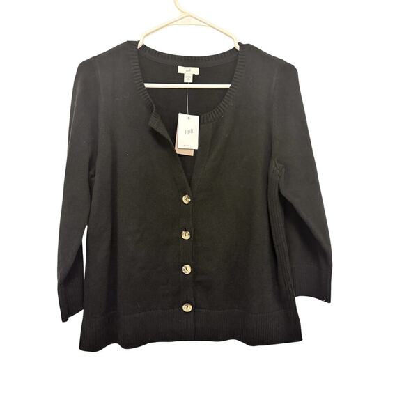 J. Jill Button Down Cotton Blend Black Cardigan Medium Petite NWt - Picture 1 of 4